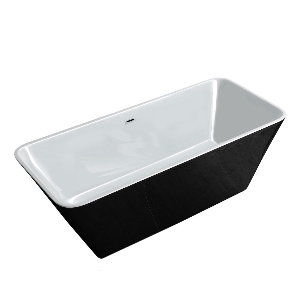 Baignoire autoportante rectangulaire en acrylique Shiloh de 4,9 pi avec drain central et jointure, noire