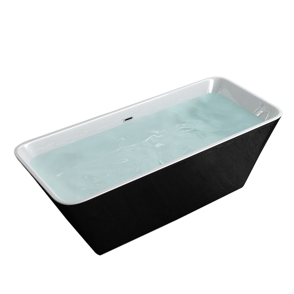 Baignoire autoportante rectangulaire en acrylique Shiloh de 4,9 pi avec drain central et jointure, noire