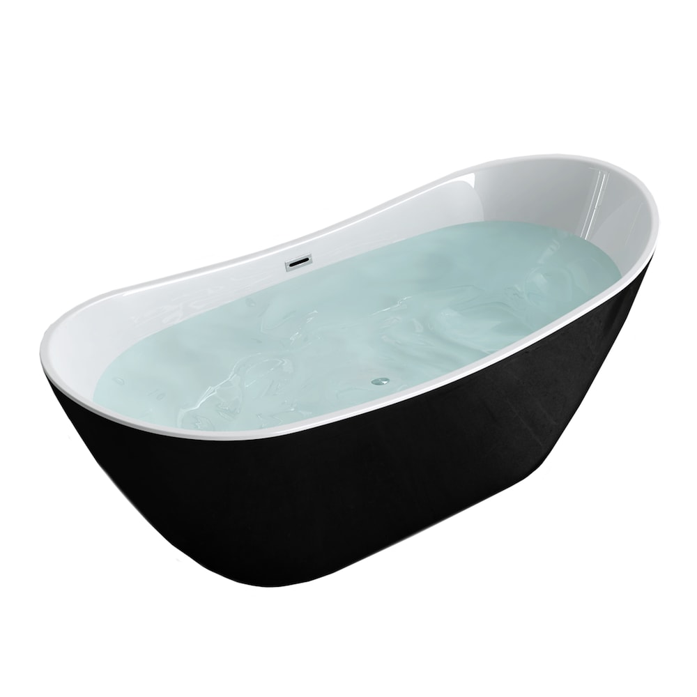 Baignoire autoportante ovale Chelsea en acrylique de 4,9 pi avec drain central et jointure en noir