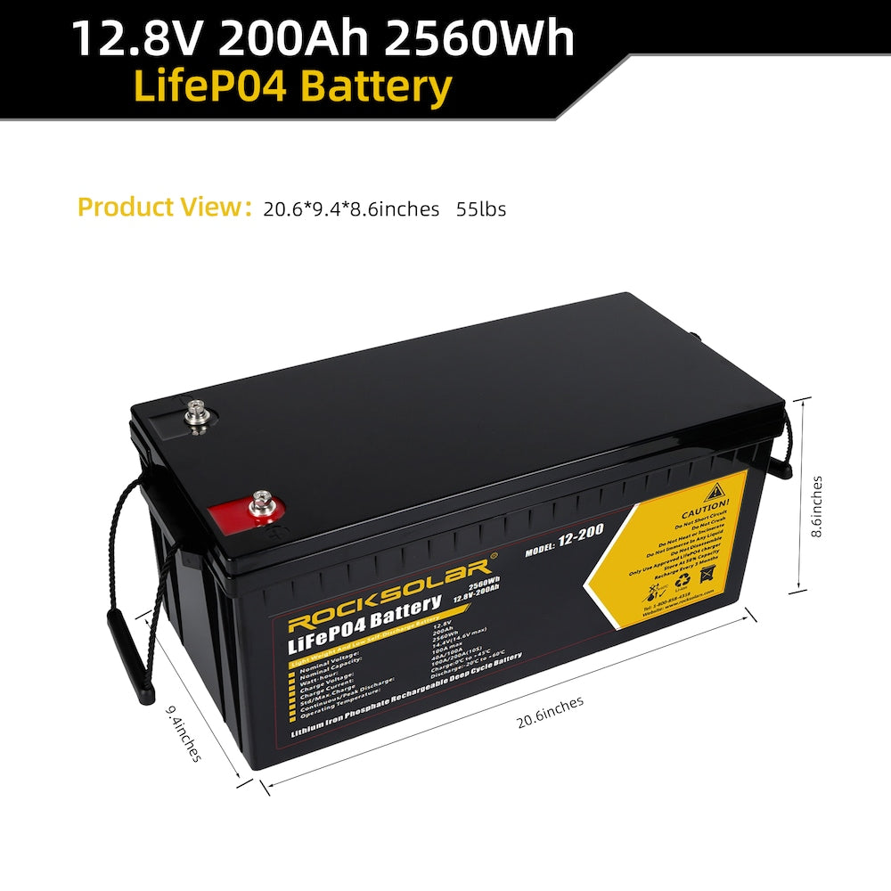 12V 200Ah Deep Cycle LiFePO4 Battery with BMS System