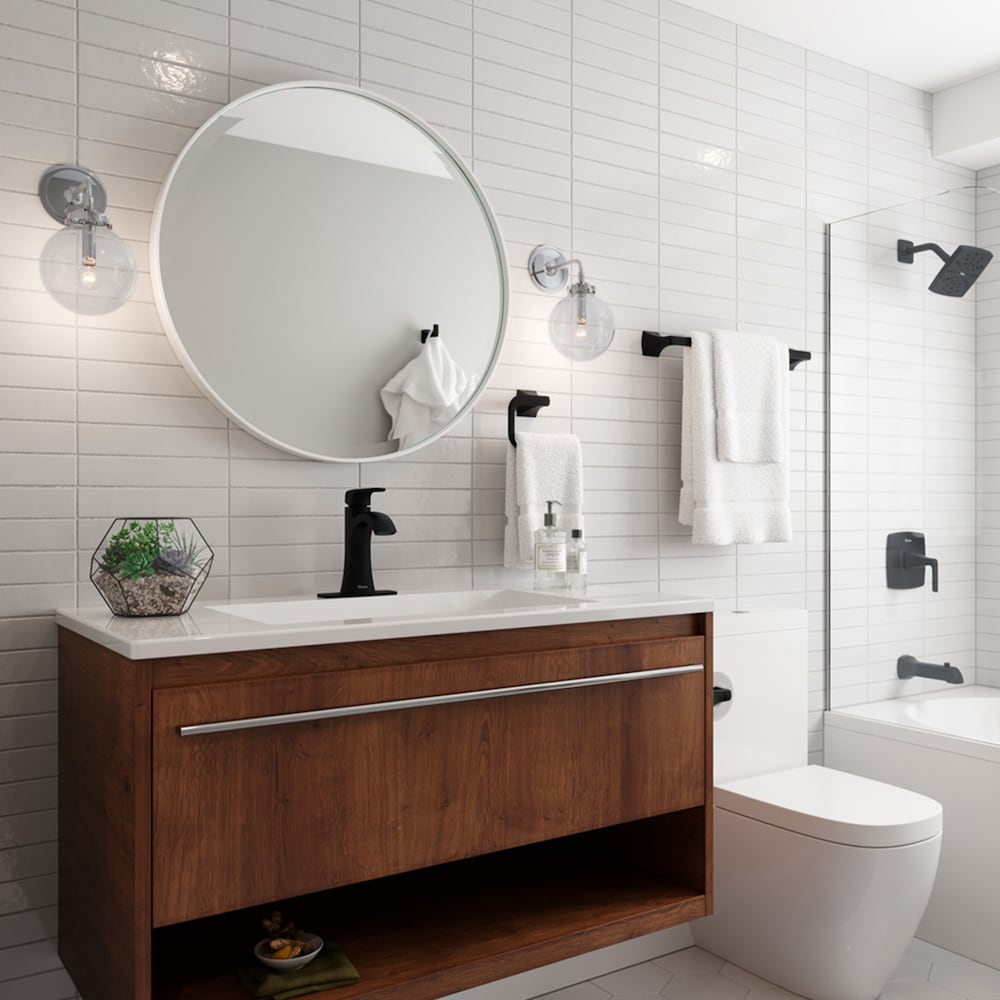 Robinet de lavabo de salle de bain à poignée unique Bruxie à 1 ou 3 trous, noir mat