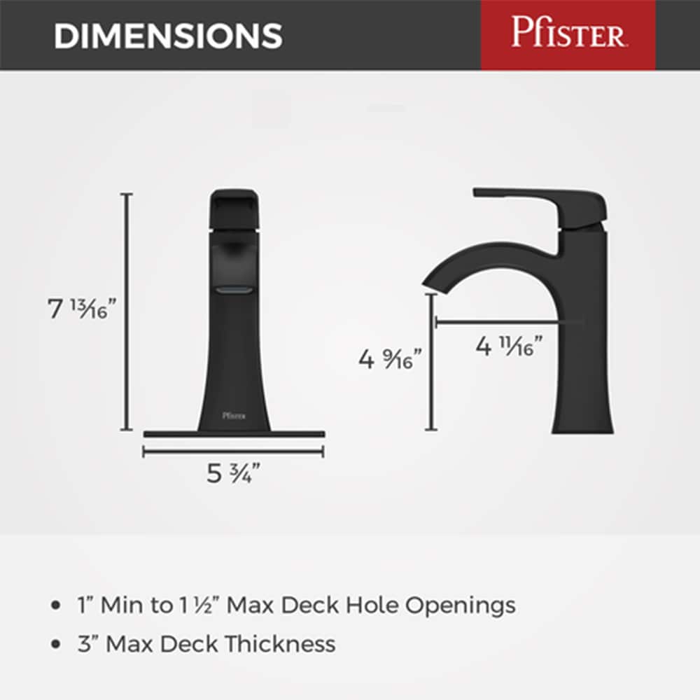 Robinet de lavabo de salle de bain à poignée unique Bruxie à 1 ou 3 trous, noir mat