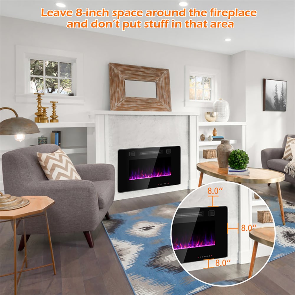 Cheminée électrique encastrée Ultra fine, chauffage mural, flamme multicolore, 30 pouces