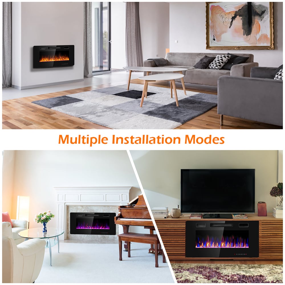 Cheminée électrique encastrée Ultra fine, chauffage mural, flamme multicolore, 36 pouces