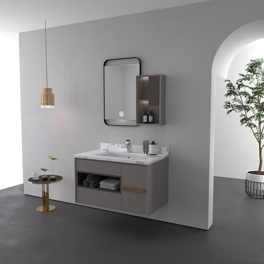 Robinet de salle de bain à un trou et à poignée unique en cascade avec bec en verre en chrome poli