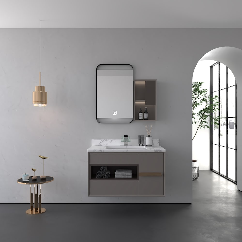 Robinet de salle de bain à un trou et à poignée unique en cascade avec bec en verre en chrome poli