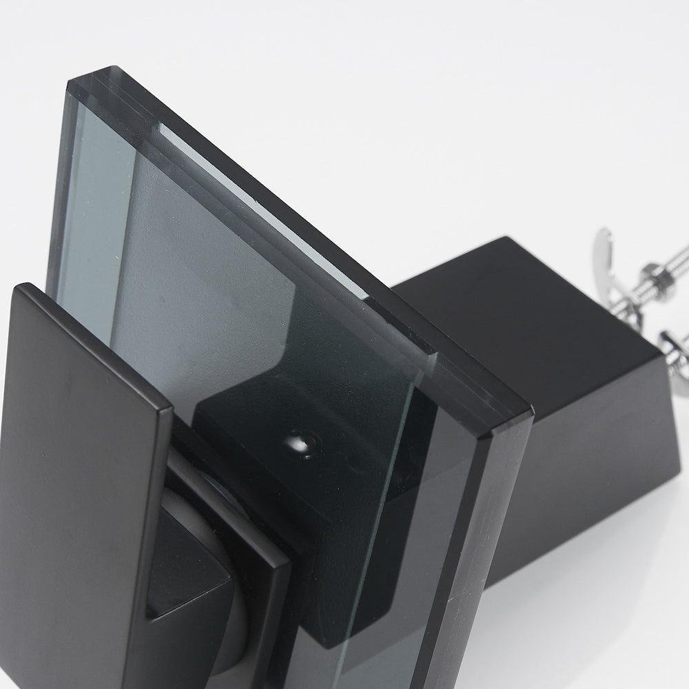 Robinet de salle de bain monotrou à cascade et poignée unique à arc bas avec bec en verre en noir mat