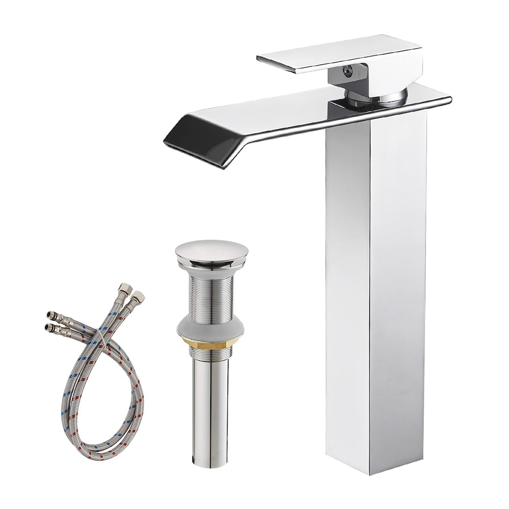 Robinet de lavabo de salle de bains à poignée unique à trou unique avec bonde escamotable en chrome poli
