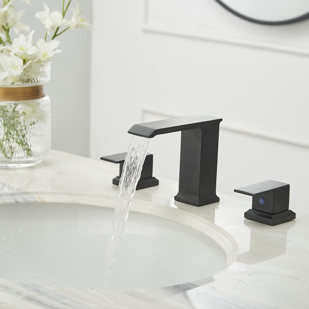 Robinet de salle de bain à double poignée de 8 pouces avec bonde escamotable en noir mat