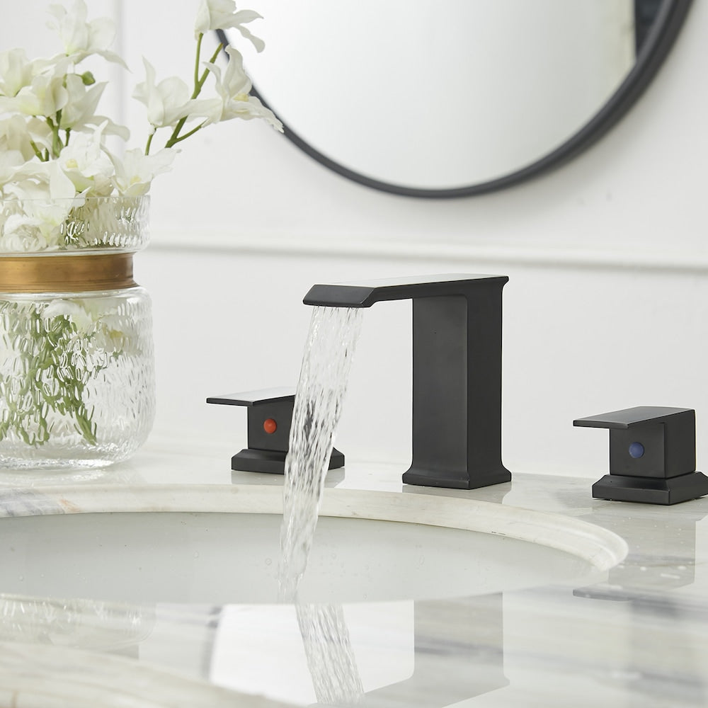 Robinet de salle de bain à double poignée de 8 pouces avec bonde escamotable en noir mat