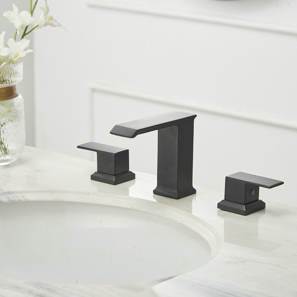 Robinet de salle de bain à double poignée de 8 pouces avec bonde escamotable en noir mat