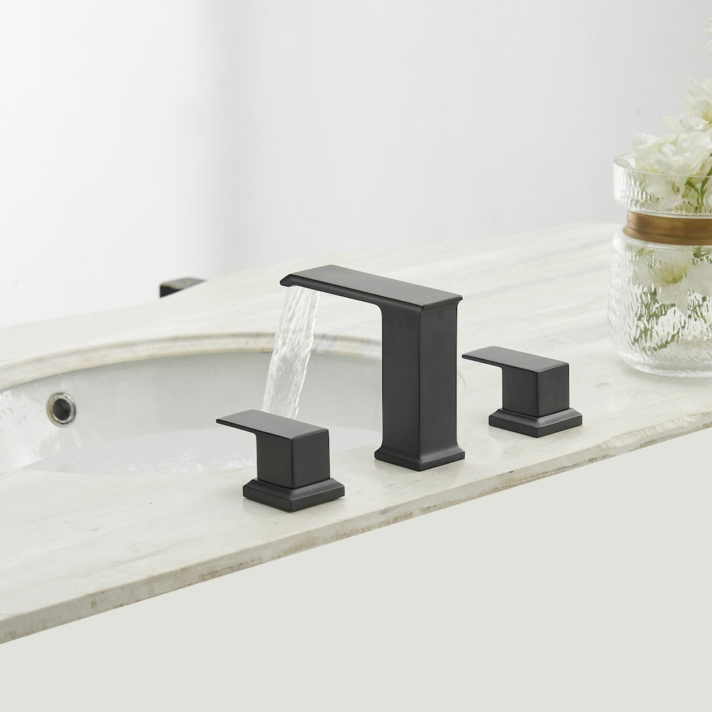 Robinet de salle de bain à double poignée de 8 pouces avec bonde escamotable en noir mat