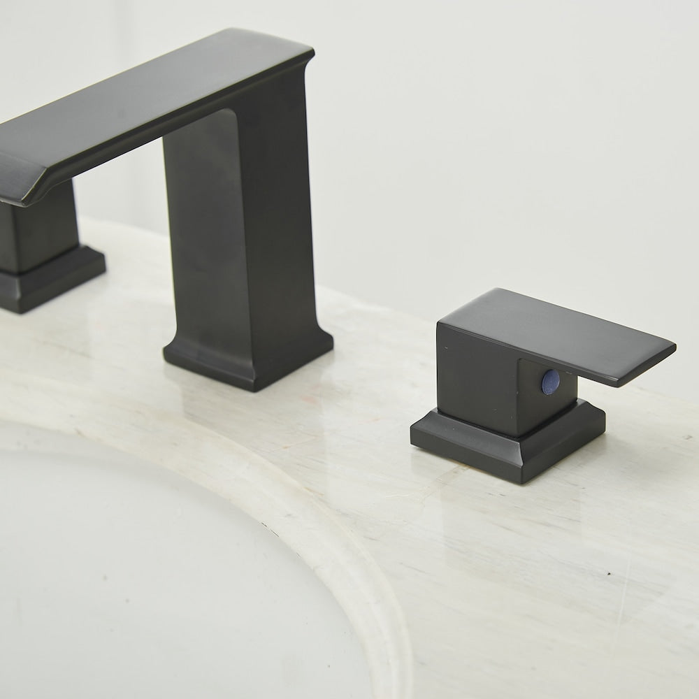 Robinet de salle de bain à double poignée de 8 pouces avec bonde escamotable en noir mat
