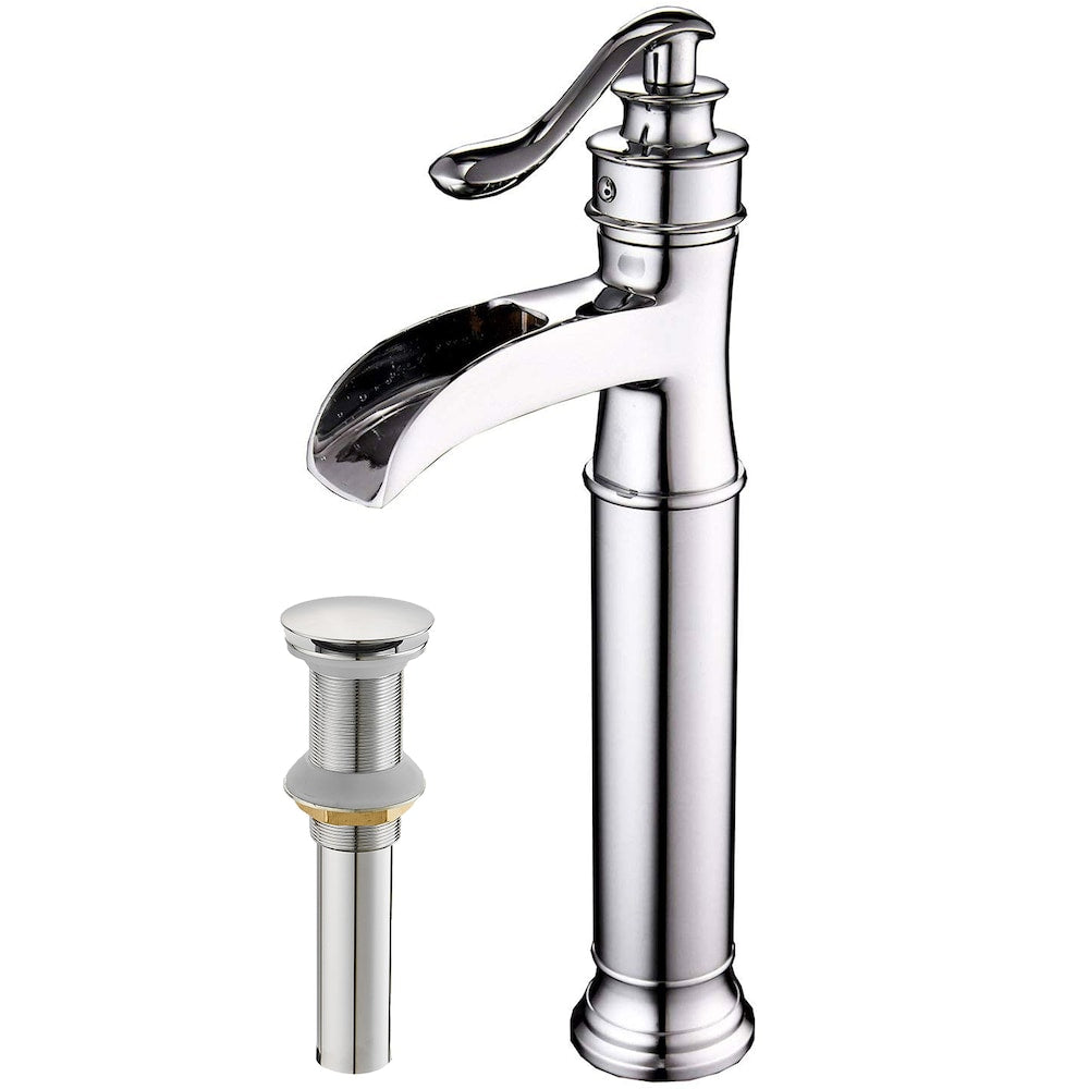 Robinet de lavabo de salle de bains à poignée unique et trou unique avec drain en métal en chrome poli