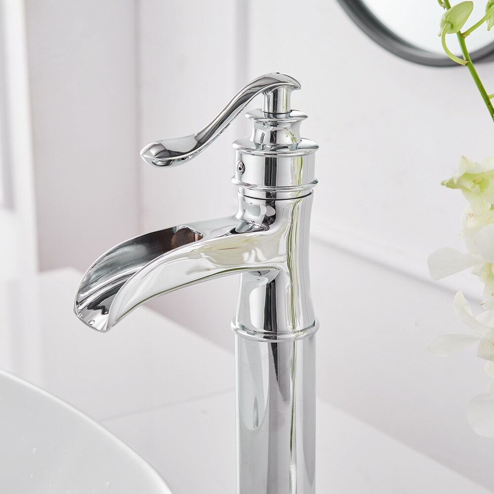 Robinet de lavabo de salle de bains à poignée unique et trou unique avec drain en métal en chrome poli