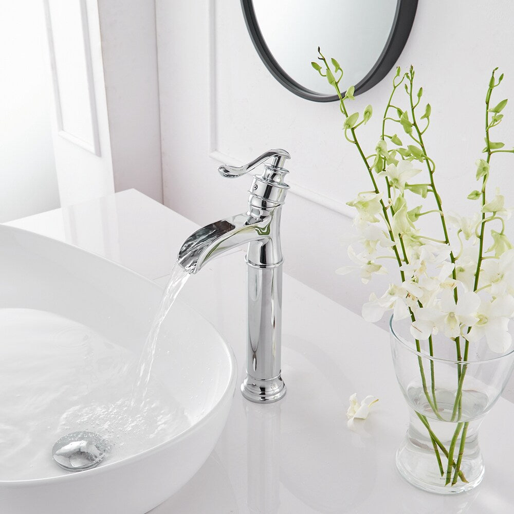 Robinet de lavabo de salle de bains à poignée unique et trou unique avec drain en métal en chrome poli
