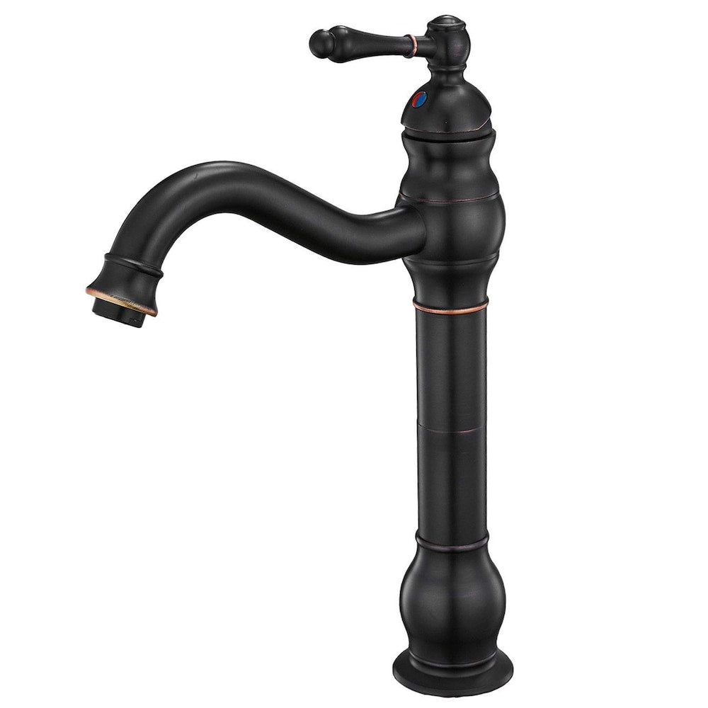 Robinet de lavabo de salle de bains à poignée unique et trou unique avec bec pivotant à 360 ° en bronze huilé