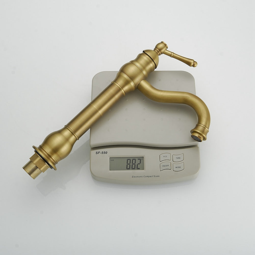 Robinet de lavabo monotrou à poignée unique avec bec pivotant à 360° en laiton antique
