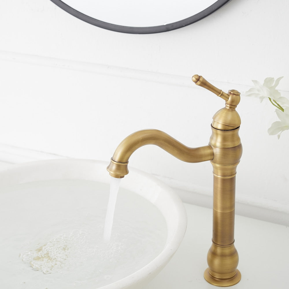 Robinet de lavabo monotrou à poignée unique avec bec pivotant à 360° en laiton antique