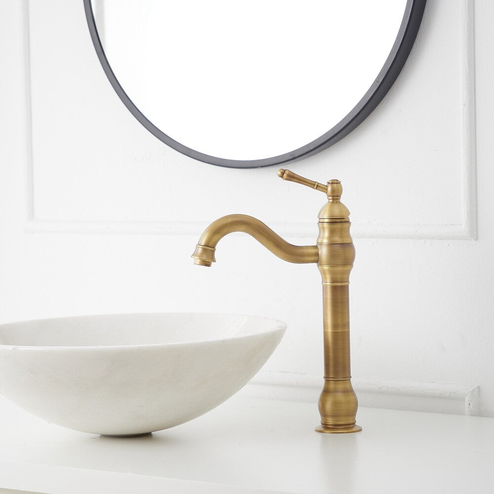 Robinet de lavabo monotrou à poignée unique avec bec pivotant à 360° en laiton antique