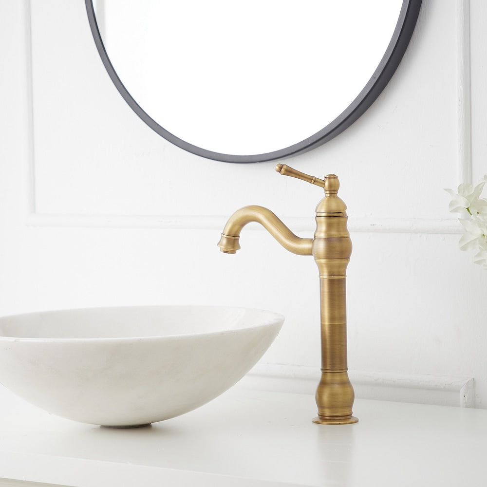 Robinet de lavabo monotrou à poignée unique avec bec pivotant à 360° en laiton antique