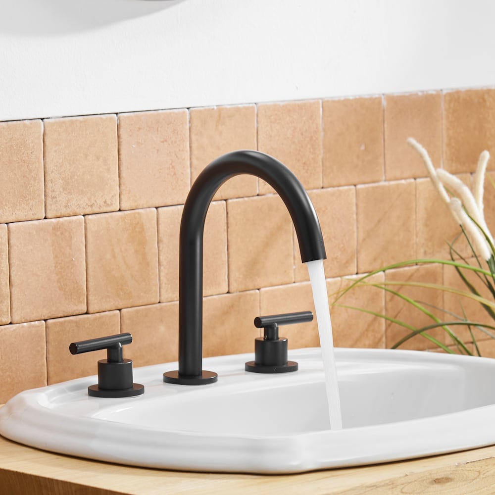 Robinet de salle de bain à double poignée de 8 pouces avec ensemble de vidange escamotable en noir mat
