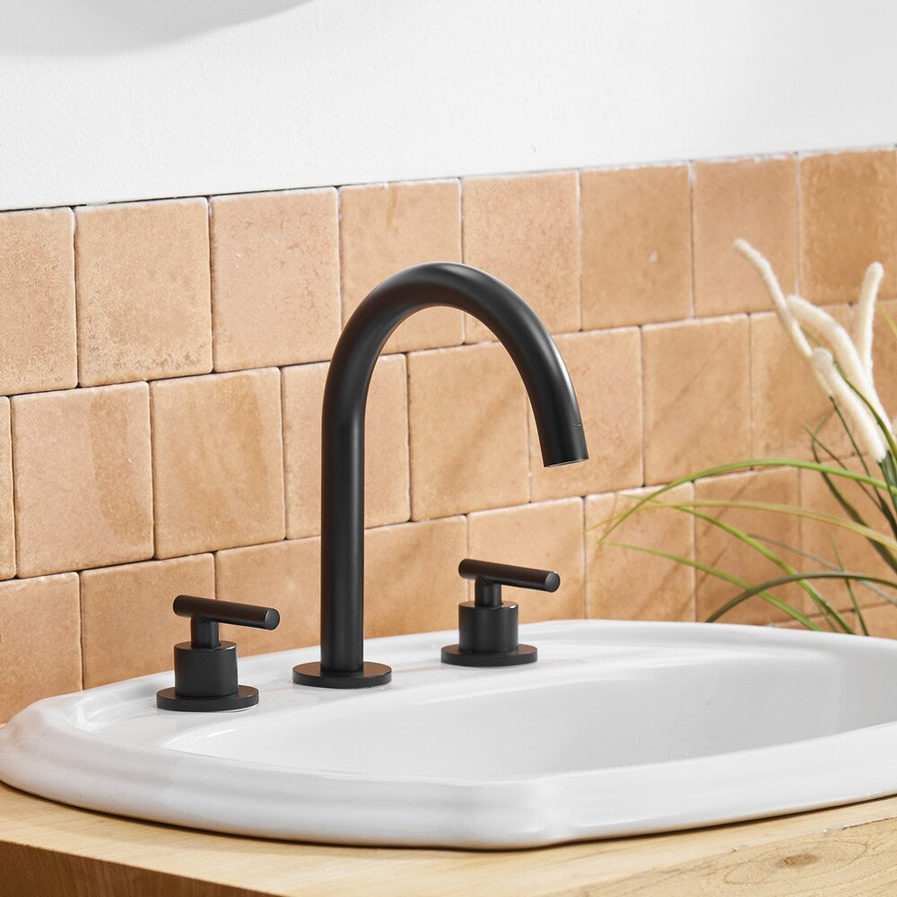 Robinet de salle de bain à double poignée de 8 pouces avec ensemble de vidange escamotable en noir mat