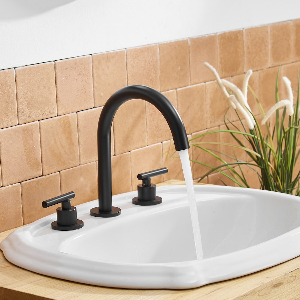 Robinet de salle de bain à double poignée de 8 pouces avec ensemble de vidange escamotable en noir mat