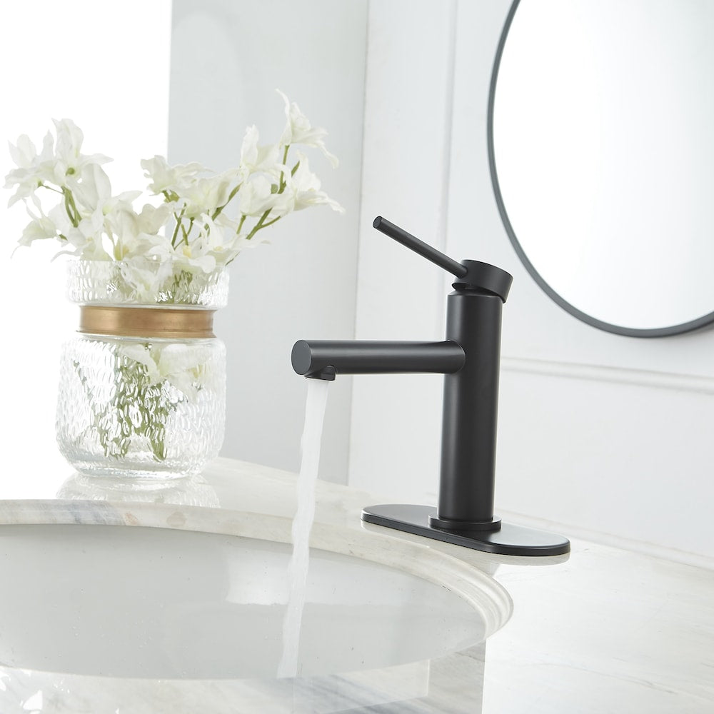 Robinet de lavabo de salle de bain à poignée unique et trou unique en noir mat