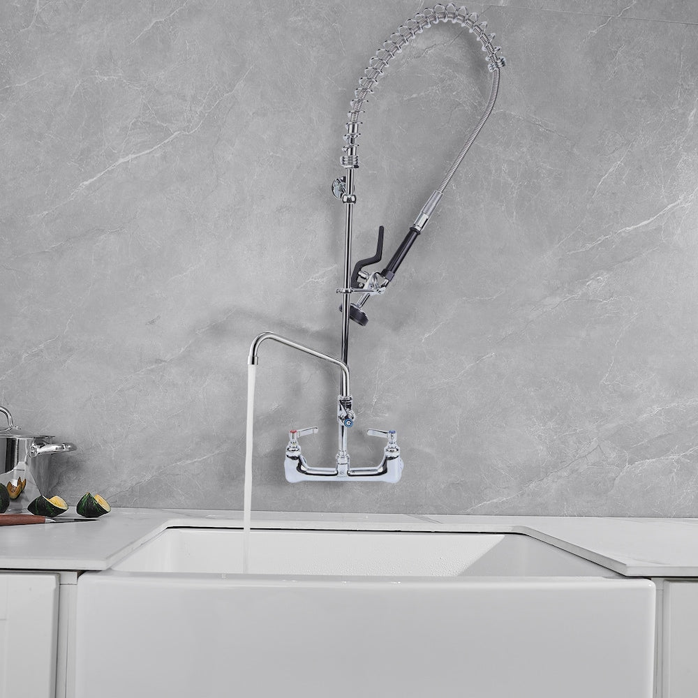 Robinet de cuisine utilitaire à 2 poignées avec bec rétractable et pré-rinçage pour restaurant commercial en chrome