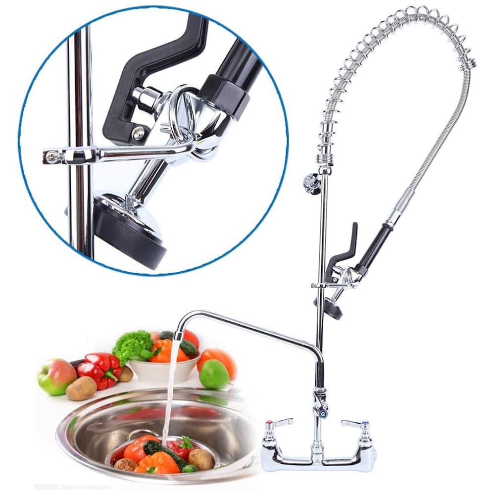 Robinet de cuisine utilitaire à 2 poignées avec bec rétractable et pré-rinçage pour restaurant commercial en chrome