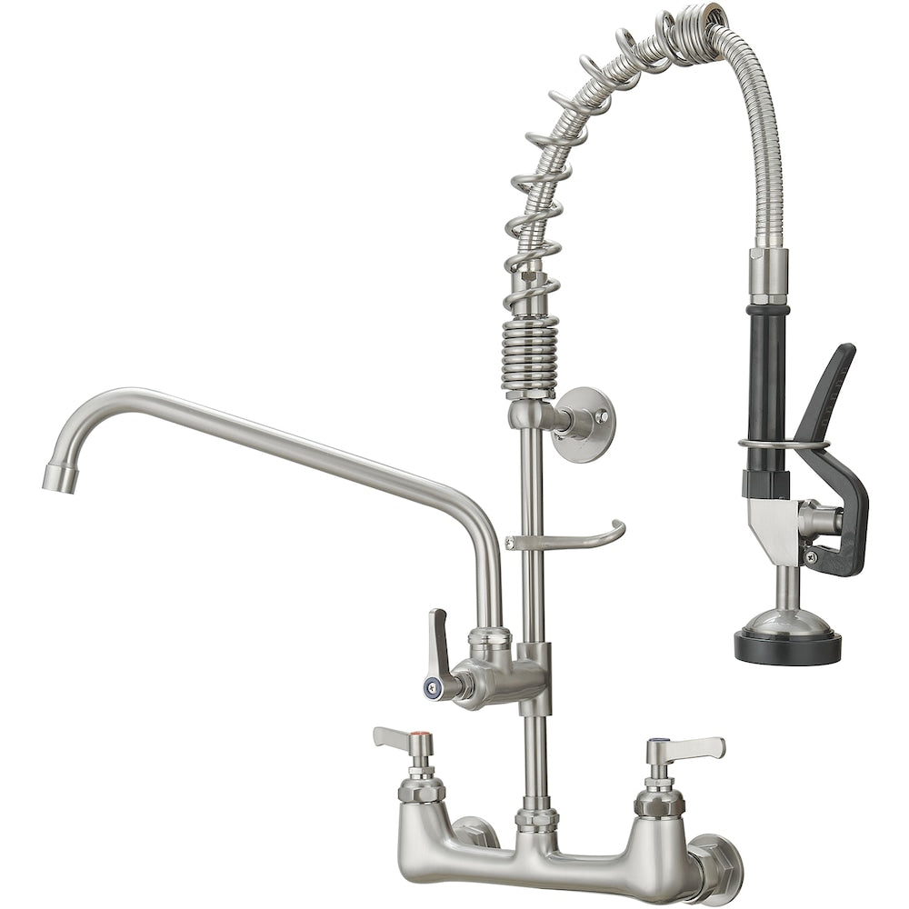 Robinet de cuisine utilitaire à 2 poignées avec bec rétractable et pré-rinçage pour restaurant commercial en nickel