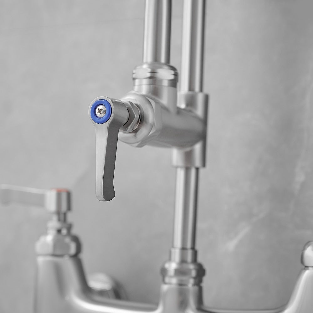 Robinet de cuisine utilitaire à 2 poignées avec bec rétractable et pré-rinçage pour restaurant commercial en nickel