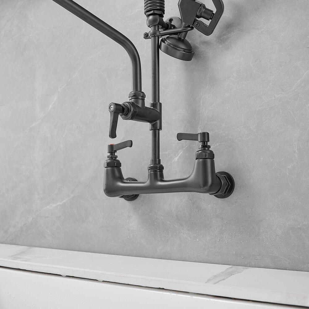 Robinet de cuisine utilitaire à 2 poignées avec bec rétractable et pré-rinçage pour restaurant, noir mat