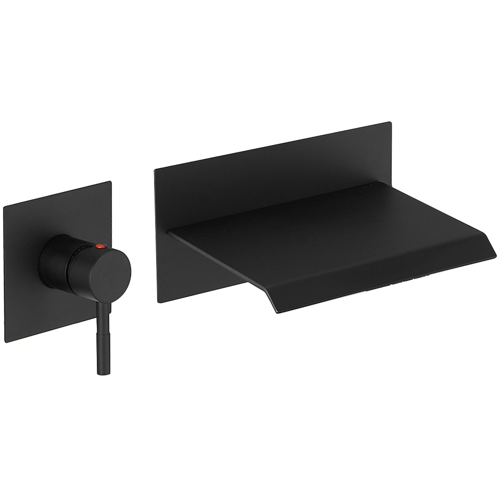 Robinet de salle de bain à cascade à poignée unique avec bec verseur mural en noir mat