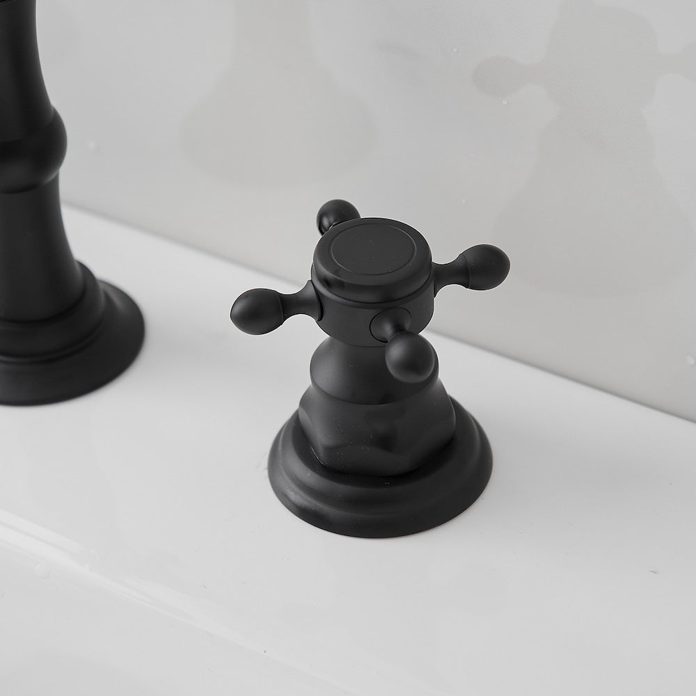 Robinet de salle de bain à 2 poignées et 3 trous de 8 pouces avec kit de vidange et conduites d'alimentation en noir mat