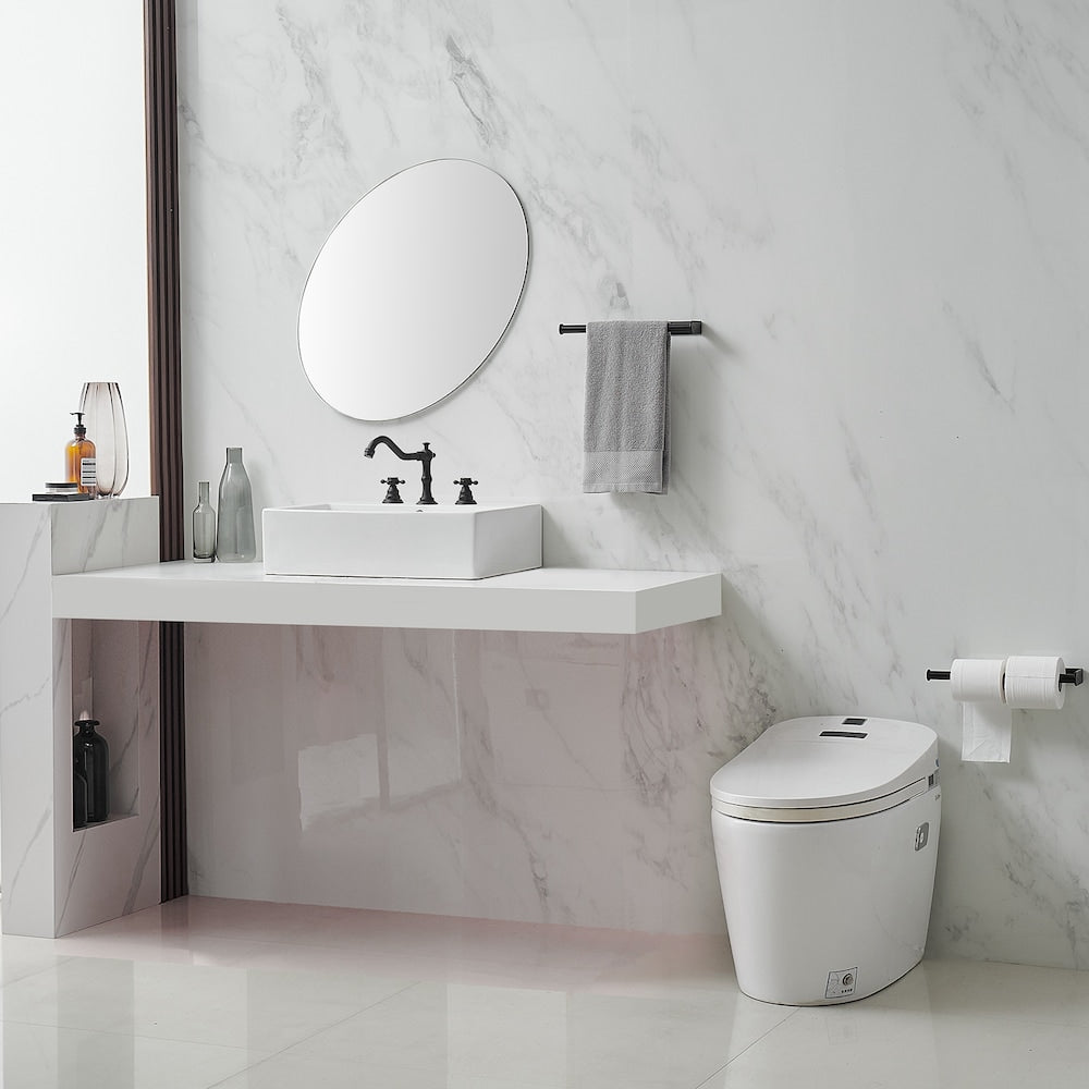 Robinet de salle de bain à 2 poignées et 3 trous de 8 pouces avec kit de vidange et conduites d'alimentation en noir mat