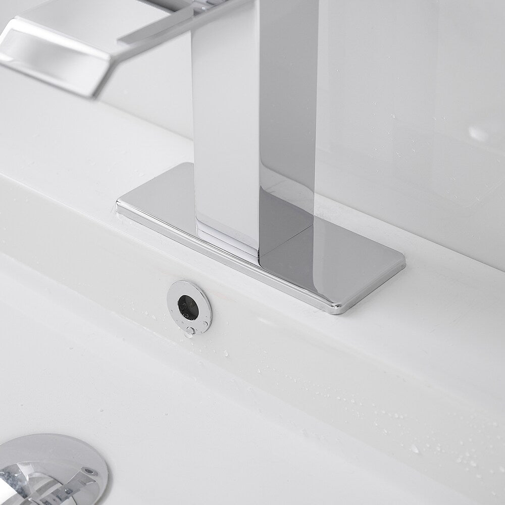 Robinet de salle de bain monotrou à poignée unique avec ensemble de vidage escamotable en chrome poli