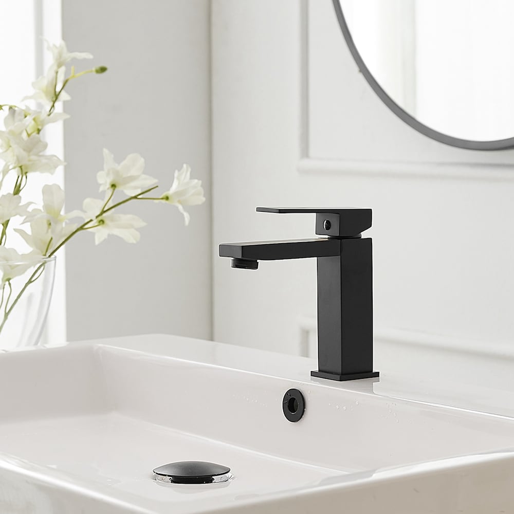 Robinet de salle de bain monotrou à poignée unique en noir mat