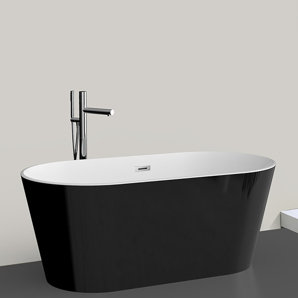 Baignoire autoportante ovale monobloc en acrylique Harmony de 5,58 pi avec drain central en noir