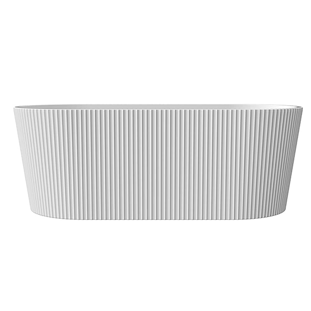 Fluted 5 ft. Acrylic One-Piece Freestanding Oval Soaker Bathtub with Centre Drain in White