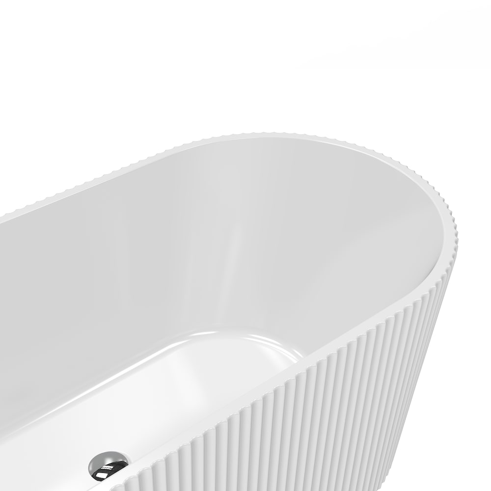 Fluted 5 ft. Acrylic One-Piece Freestanding Oval Soaker Bathtub with Centre Drain in White