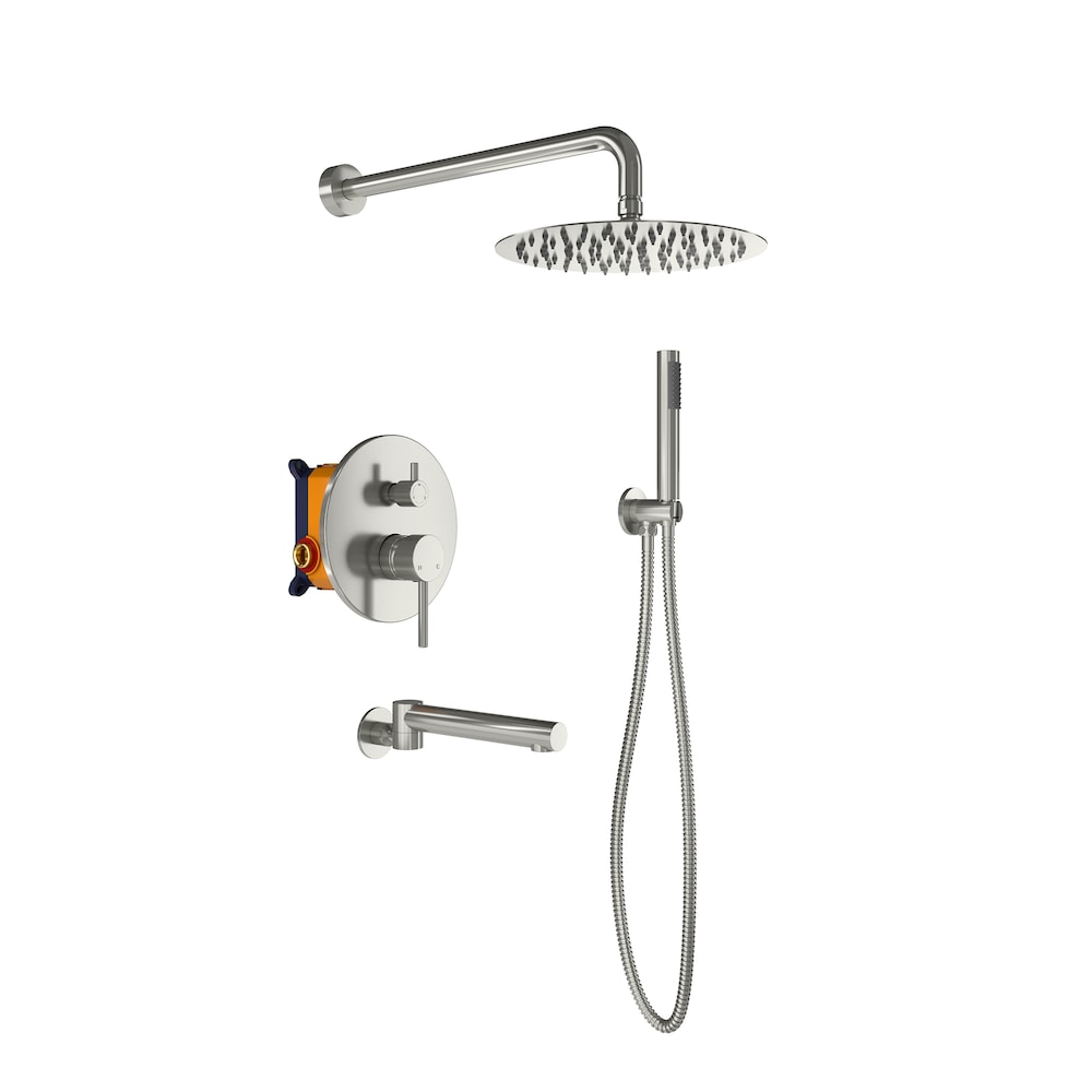 Wall Mounted 10 inch Fixed and Hand Shower Set with Swivel Bathtub Spout in Matte Brushed Nickel