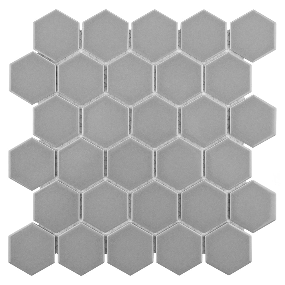 Sample - Metro 2" Hex Glossy Light Grey 6-inch x 6-inch Porcelain Mosaic Tile