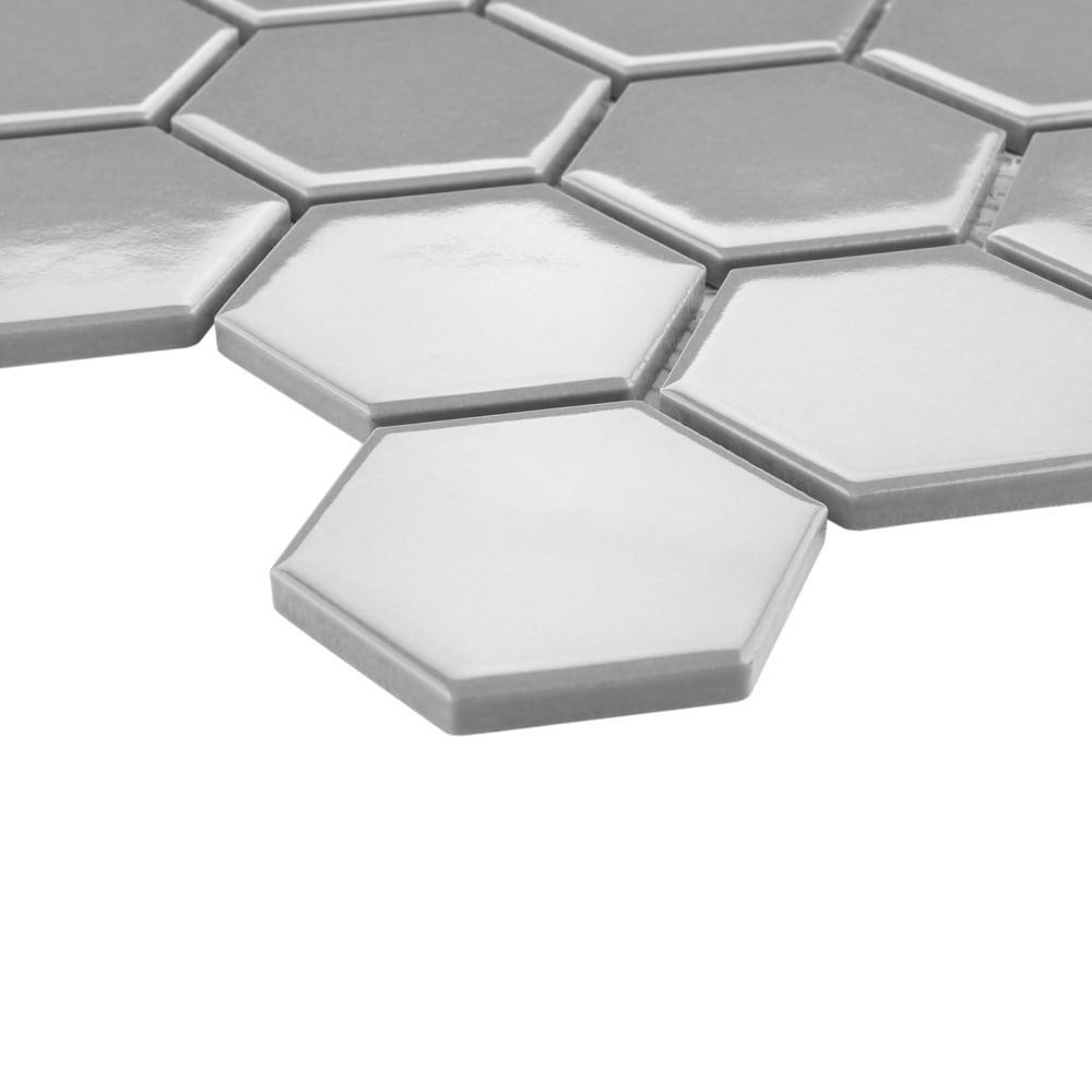 Sample - Metro 2" Hex Glossy Light Grey 6-inch x 6-inch Porcelain Mosaic Tile