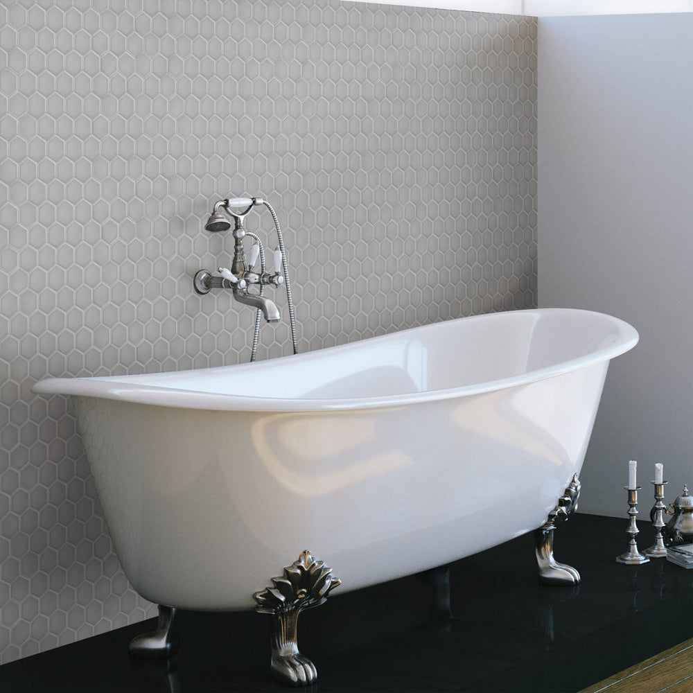 Sample - Metro 2" Hex Glossy Light Grey 6-inch x 6-inch Porcelain Mosaic Tile