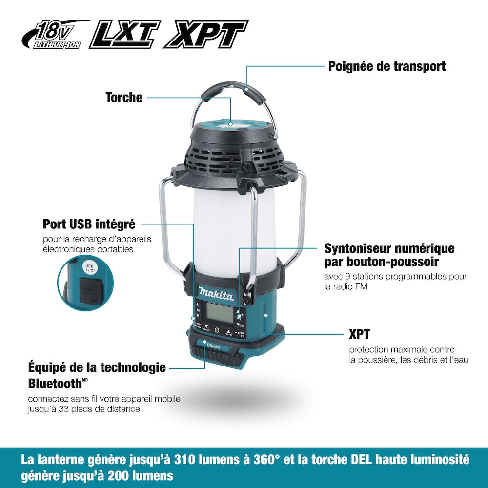 Lanterne radio sans fil au lithium-ion 18 V LXT avec lampe de poche intégrée et Bluetooth (outil uniquement)