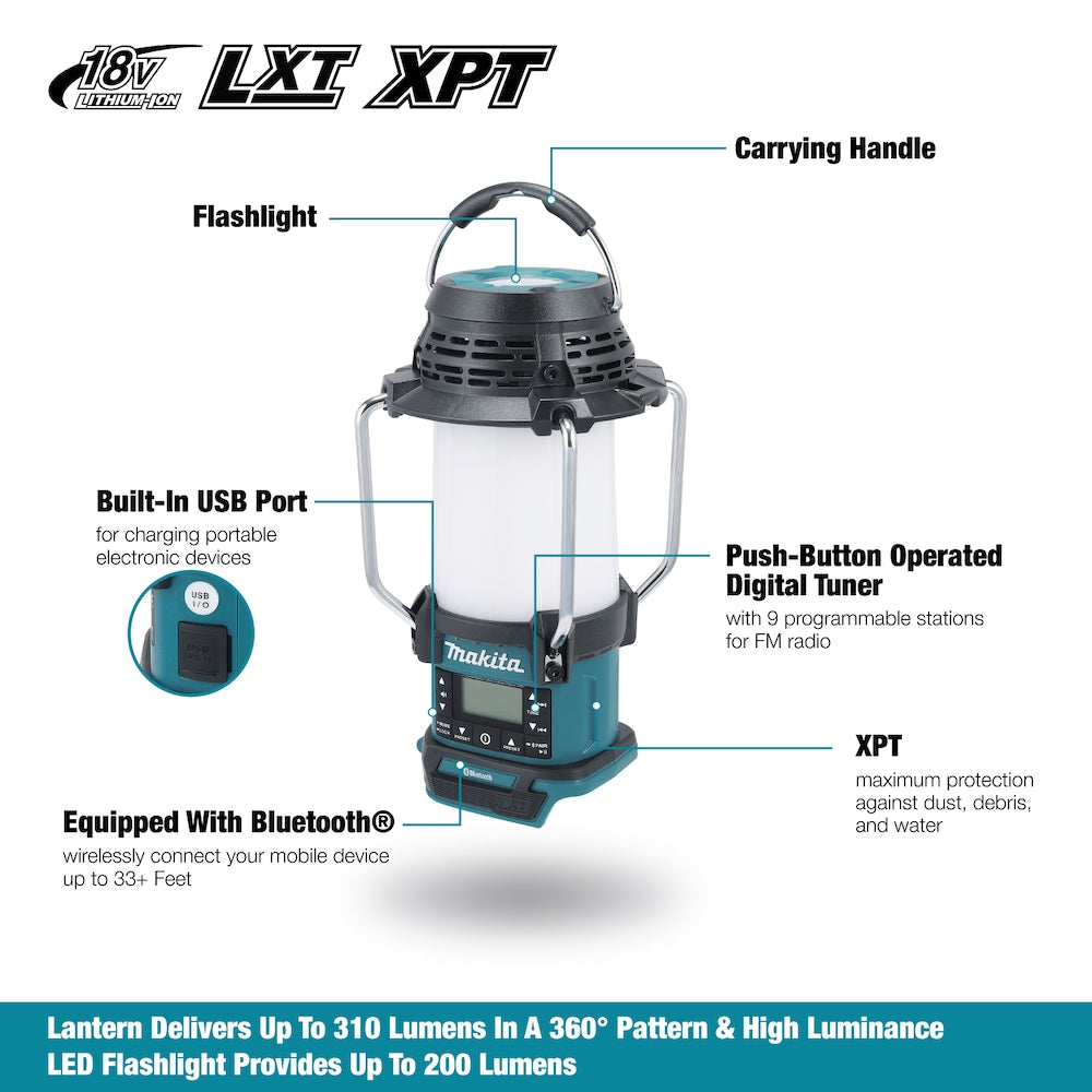 Lanterne radio sans fil au lithium-ion 18 V LXT avec lampe de poche intégrée et Bluetooth (outil uniquement)