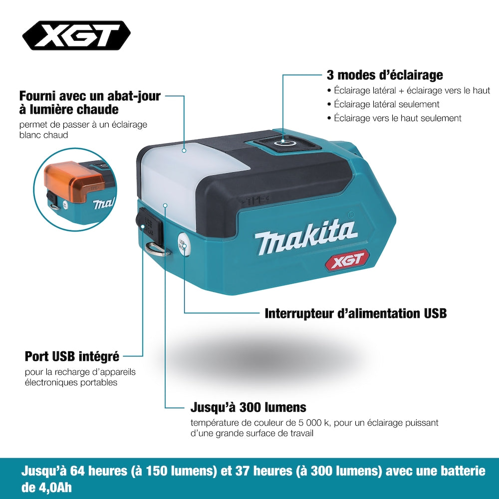 Lampe torche de travail compacte sans fil 40 Vmax XGT à LED avec port de chargement USB (outil uniquement)