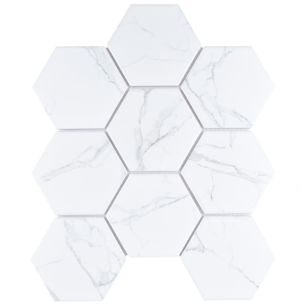 Sample - Carrione Super Hex Matte Carrara 6-inch x 6-inch Porcelain Marble Look Tile